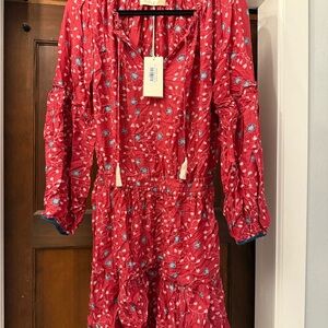 Natalie Martin Crimson Floral Long Sleeve Dress